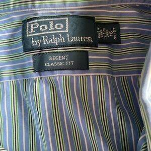 90's Polo Ralph Lauren Men's Striped Blue Shirt neck size 18.5
